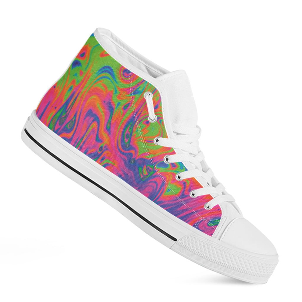 Psychedelic Bubble Print White High Top Shoes