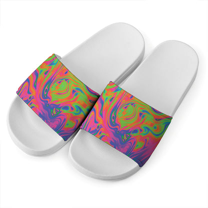 Psychedelic Bubble Print White Slide Sandals