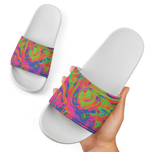 Psychedelic Bubble Print White Slide Sandals