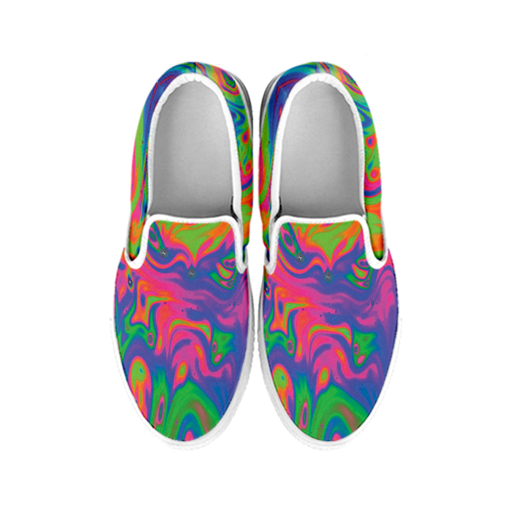 Psychedelic Bubble Print White Slip On Shoes