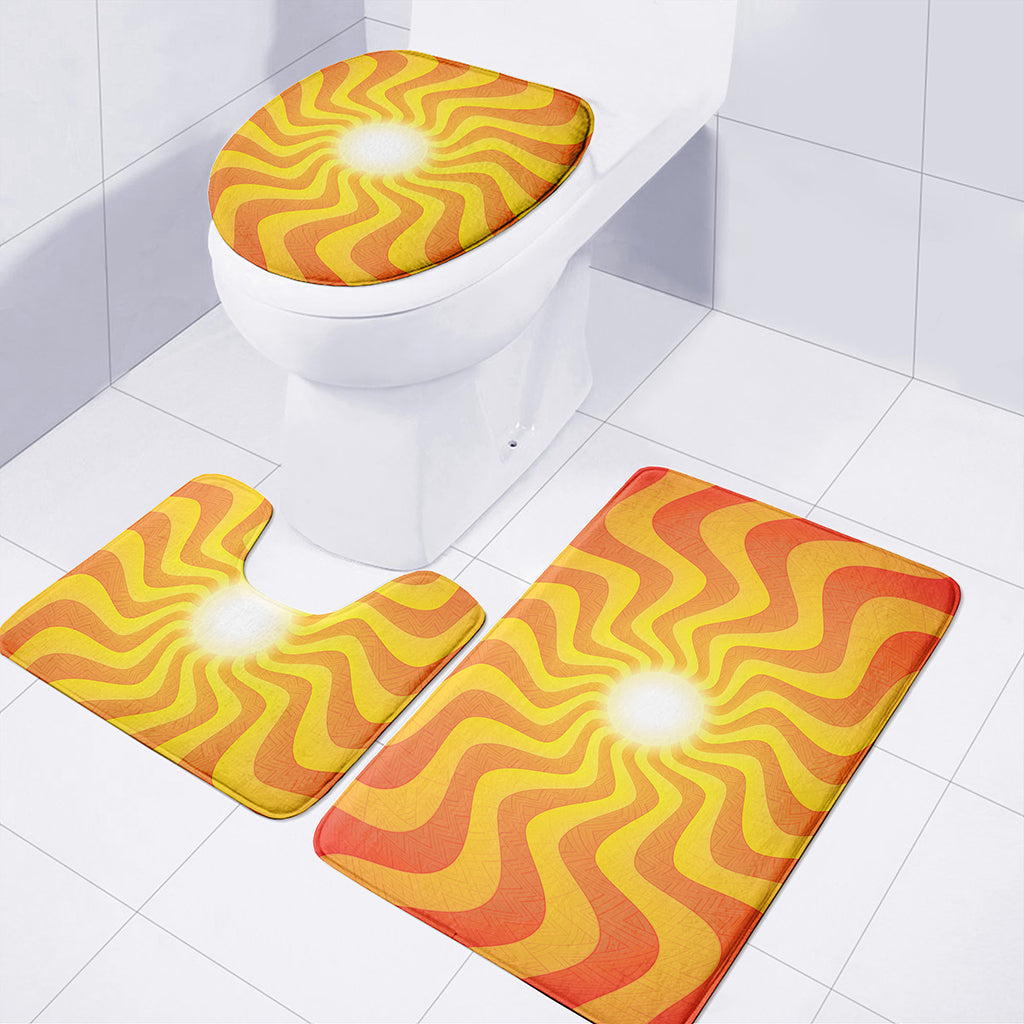 Psychedelic Burning Sun Print 3 Piece Bath Mat Set