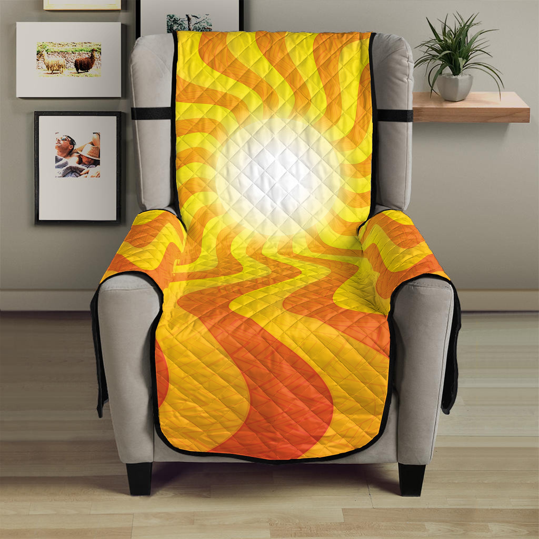 Psychedelic Burning Sun Print Armchair Protector