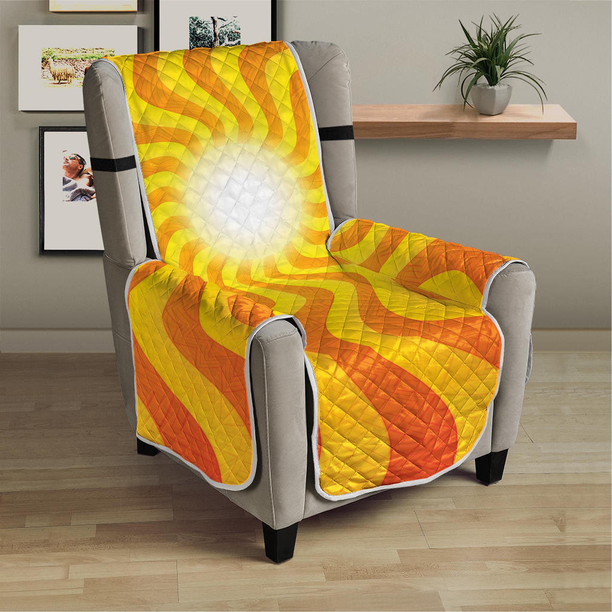 Psychedelic Burning Sun Print Armchair Protector