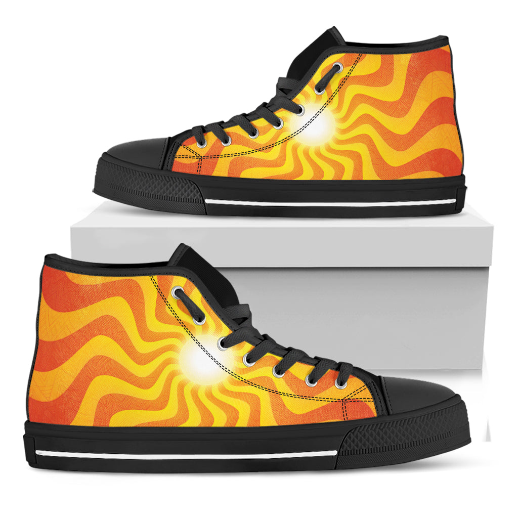 Psychedelic Burning Sun Print Black High Top Shoes