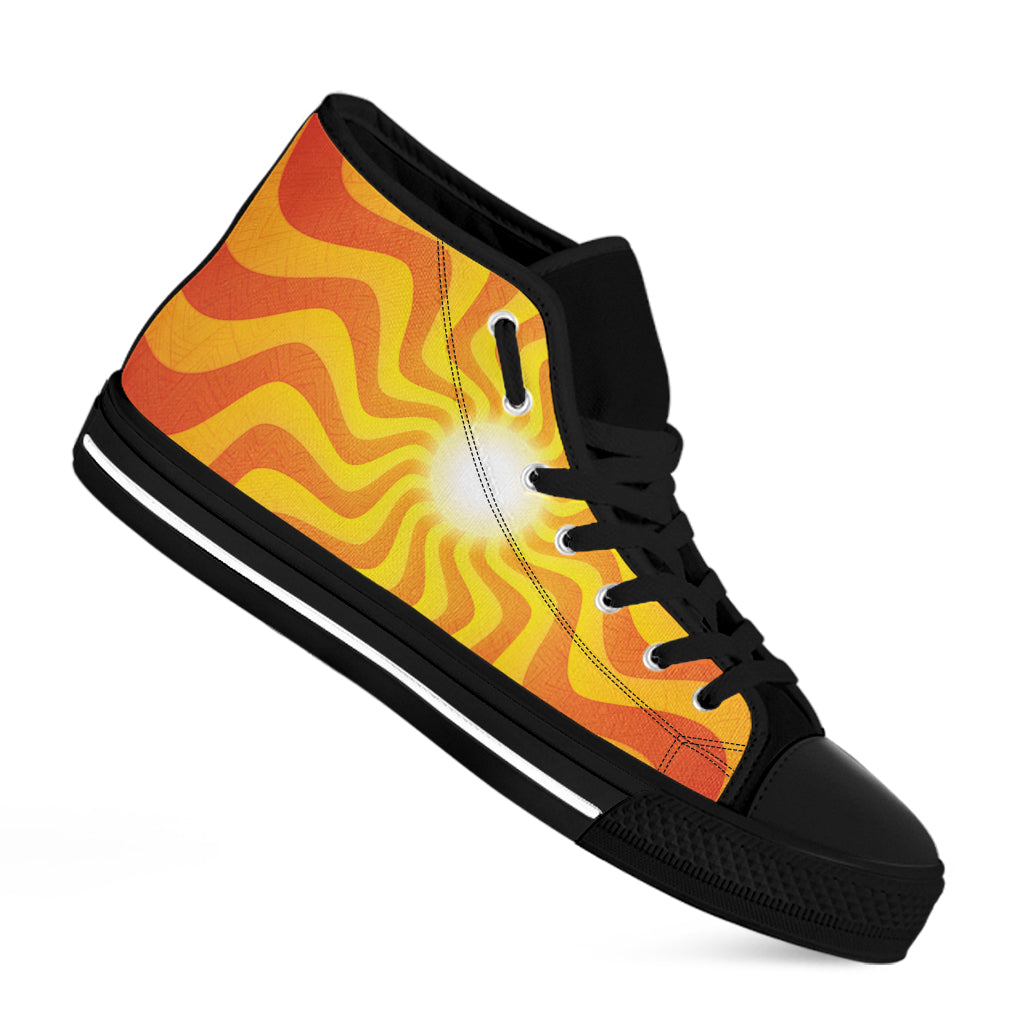 Psychedelic Burning Sun Print Black High Top Shoes