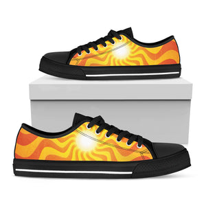 Psychedelic Burning Sun Print Black Low Top Shoes