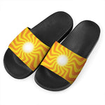 Psychedelic Burning Sun Print Black Slide Sandals