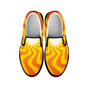 Psychedelic Burning Sun Print Black Slip On Shoes