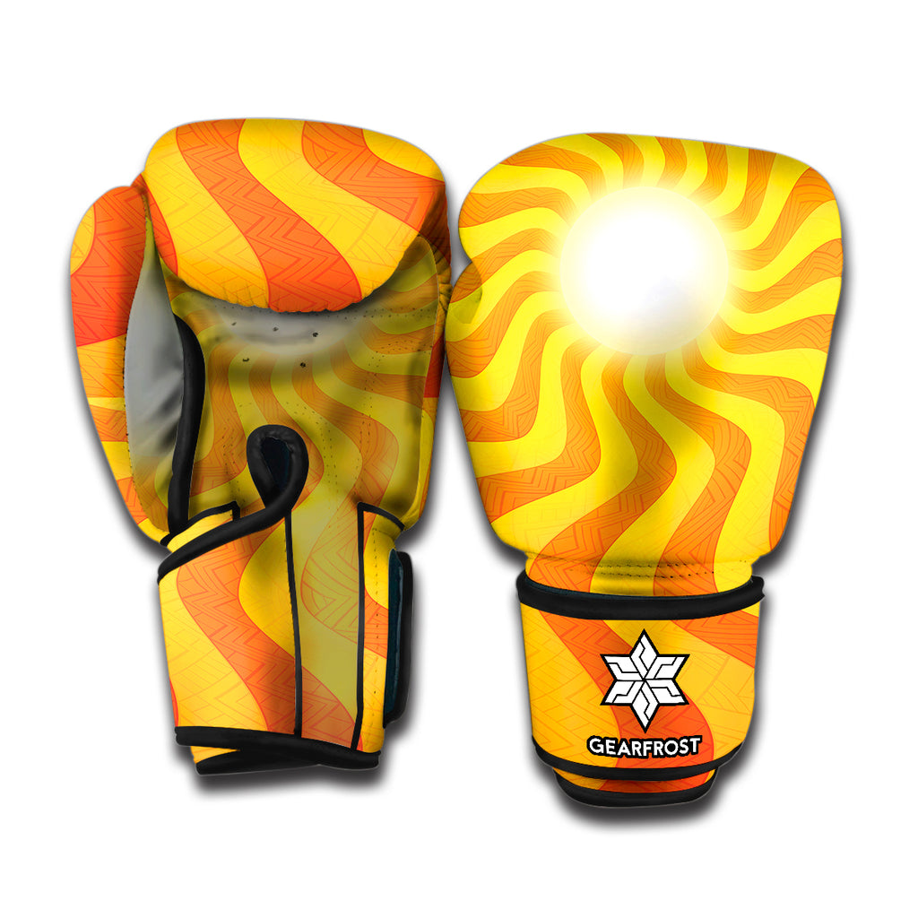 Psychedelic Burning Sun Print Boxing Gloves