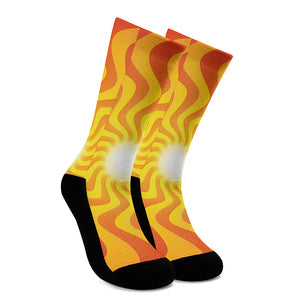 Psychedelic Burning Sun Print Crew Socks