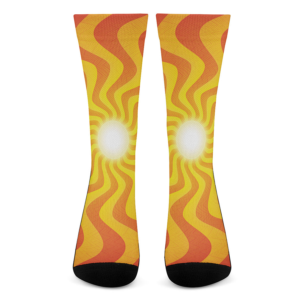 Psychedelic Burning Sun Print Crew Socks