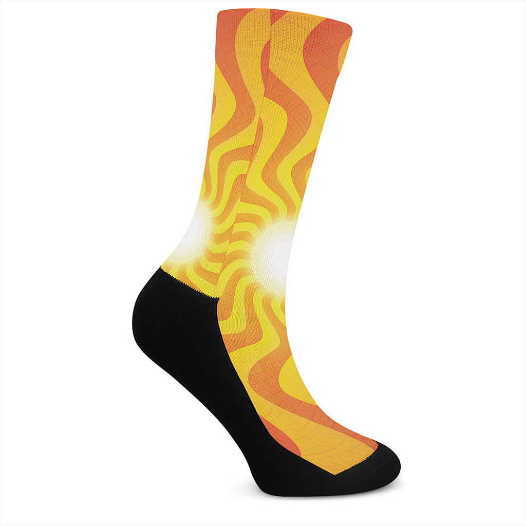 Psychedelic Burning Sun Print Crew Socks