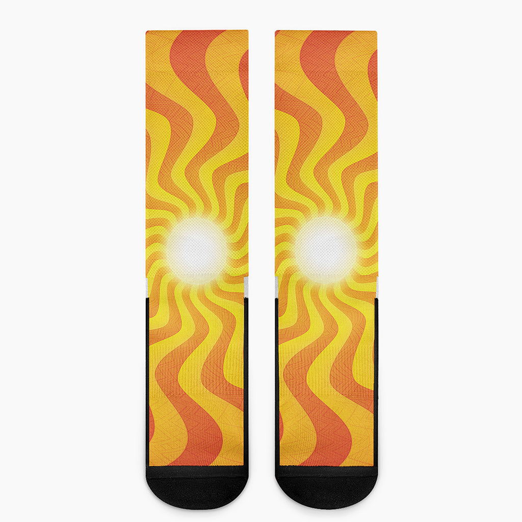 Psychedelic Burning Sun Print Crew Socks