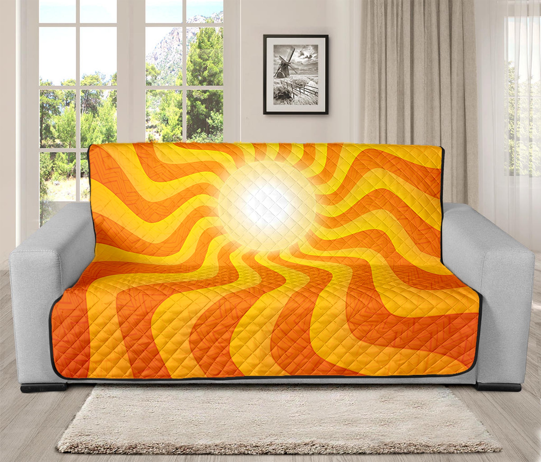 Psychedelic Burning Sun Print Futon Protector