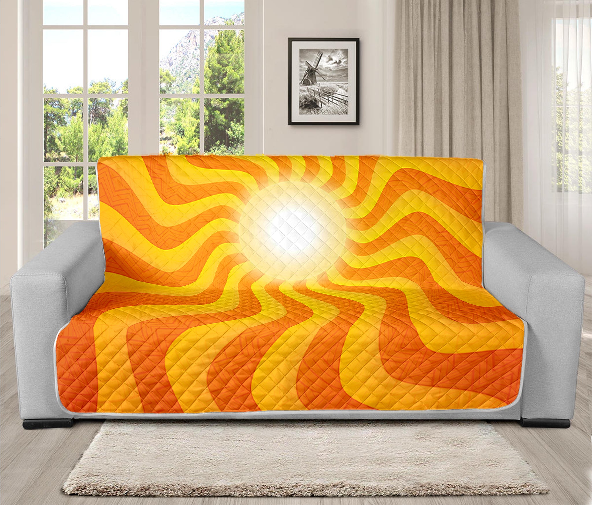 Psychedelic Burning Sun Print Futon Protector