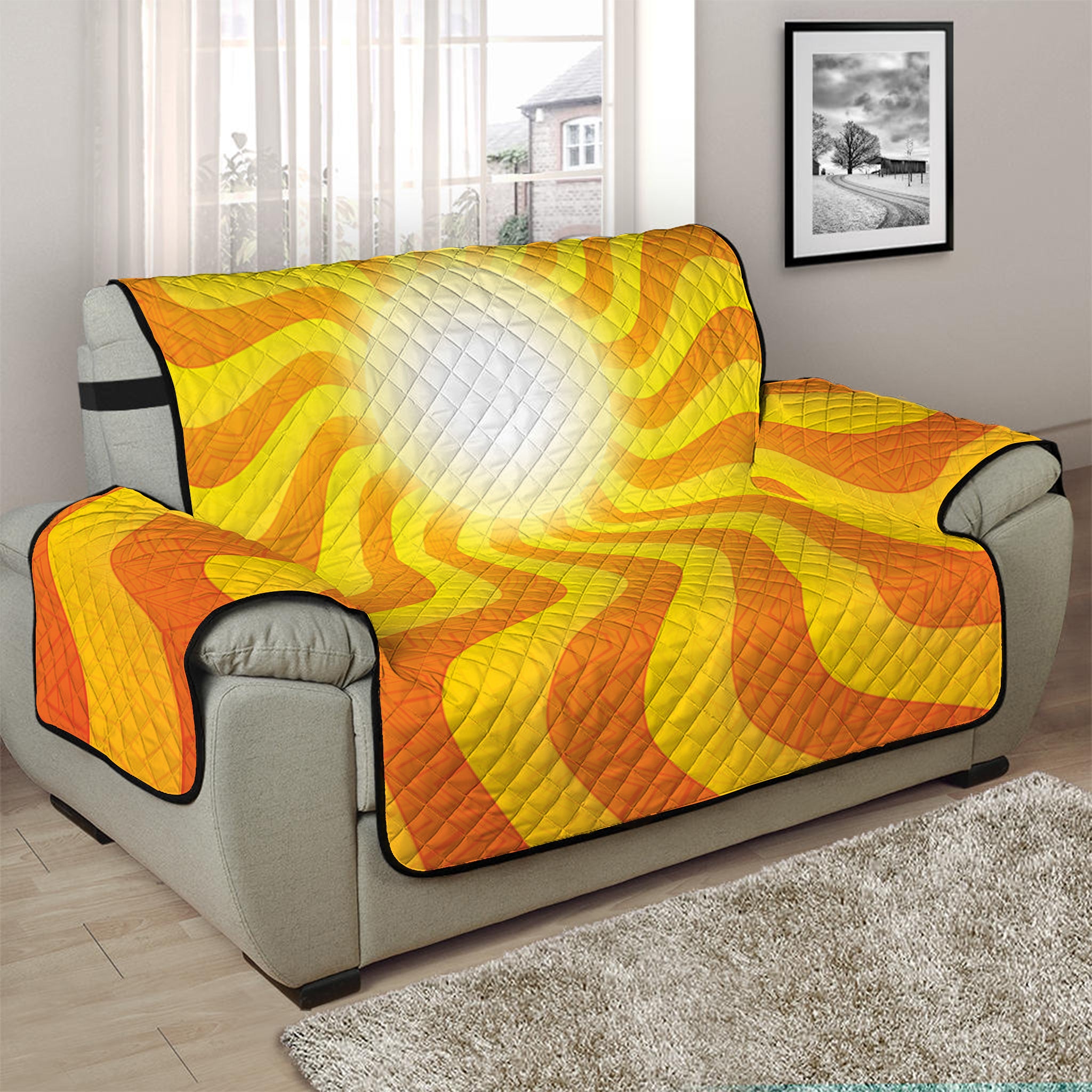 Psychedelic Burning Sun Print Half Sofa Protector