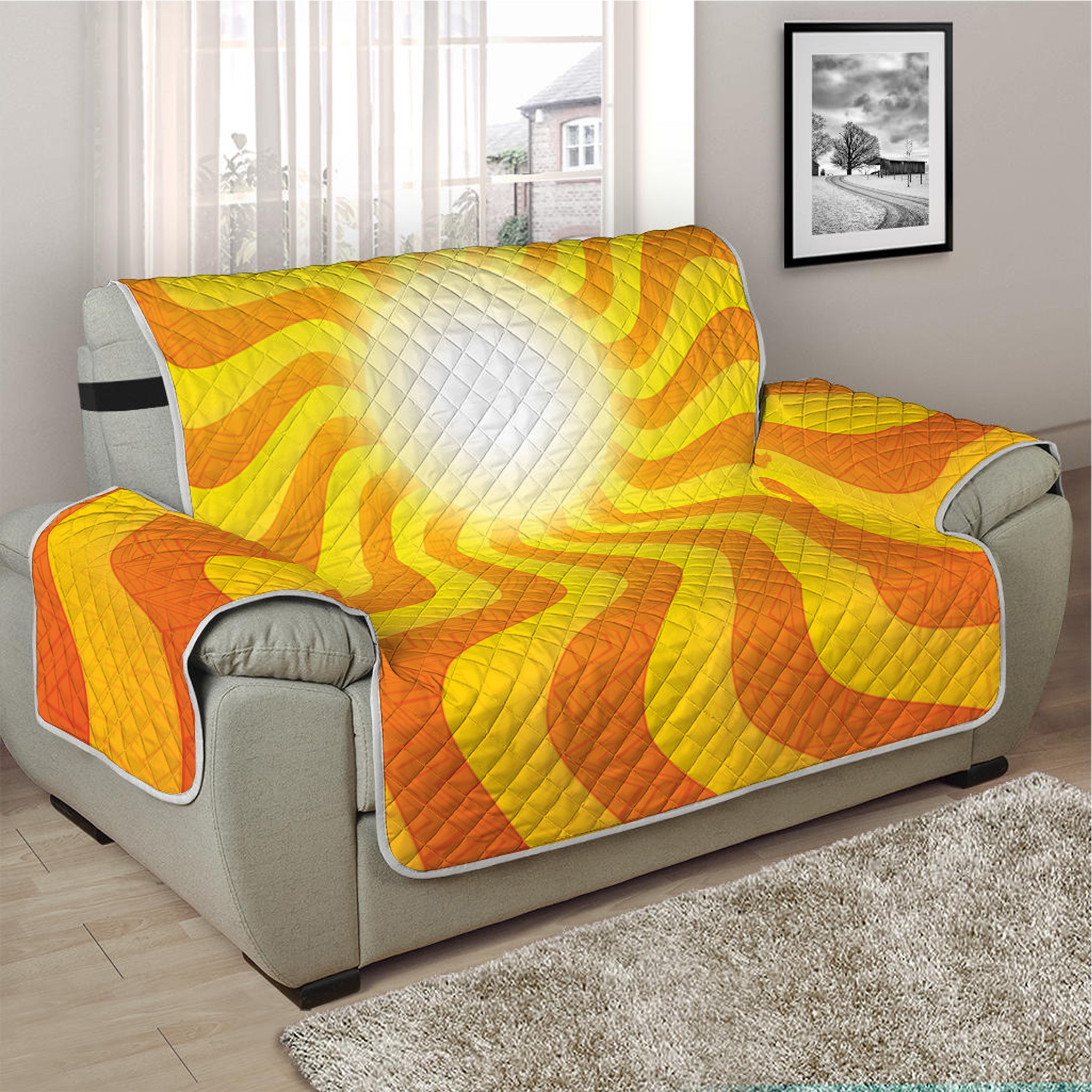 Psychedelic Burning Sun Print Half Sofa Protector