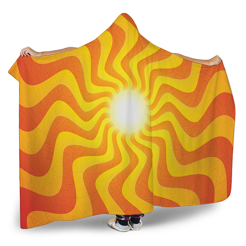 Psychedelic Burning Sun Print Hooded Blanket