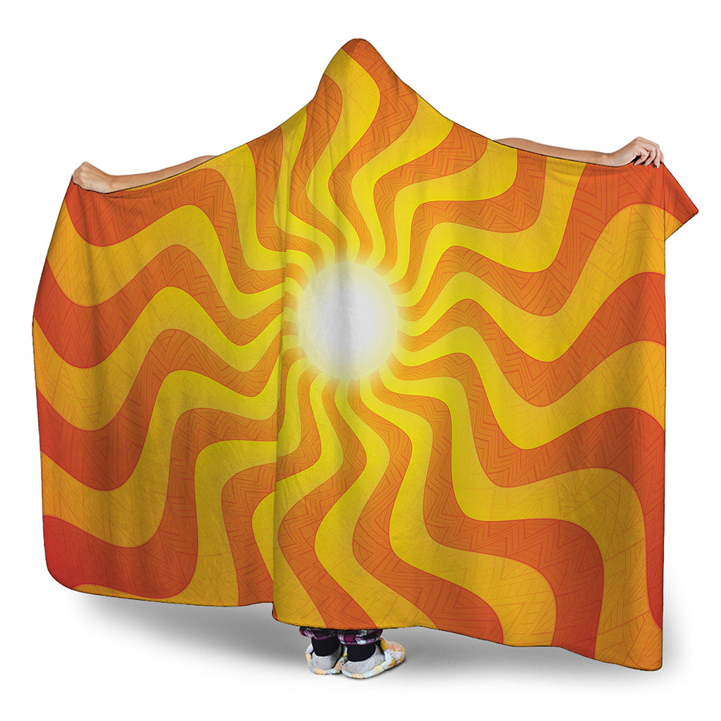 Psychedelic Burning Sun Print Hooded Blanket