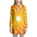 Psychedelic Burning Sun Print Pullover Hoodie Dress