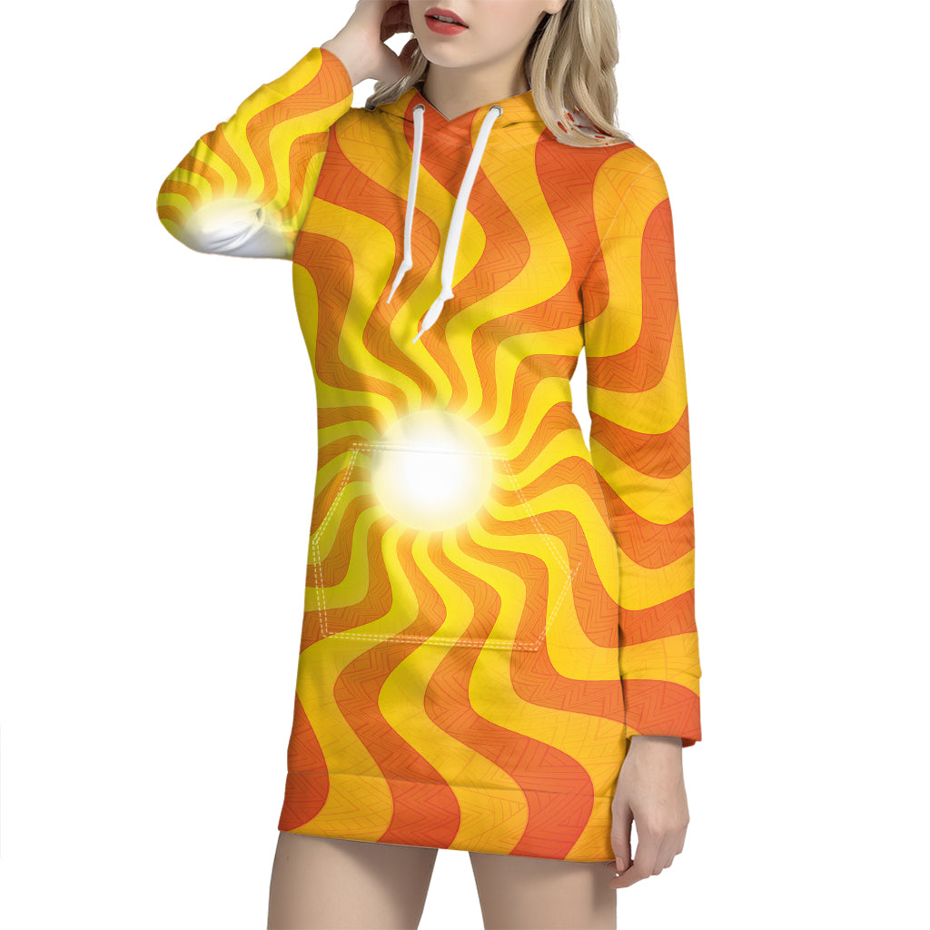 Psychedelic Burning Sun Print Hoodie Dress