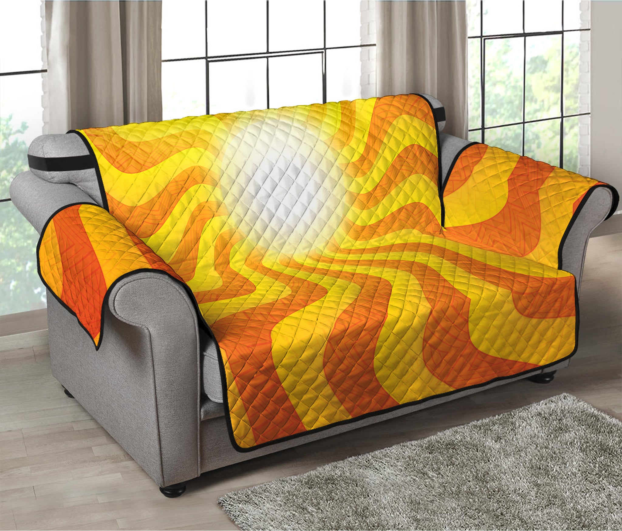 Psychedelic Burning Sun Print Loveseat Protector