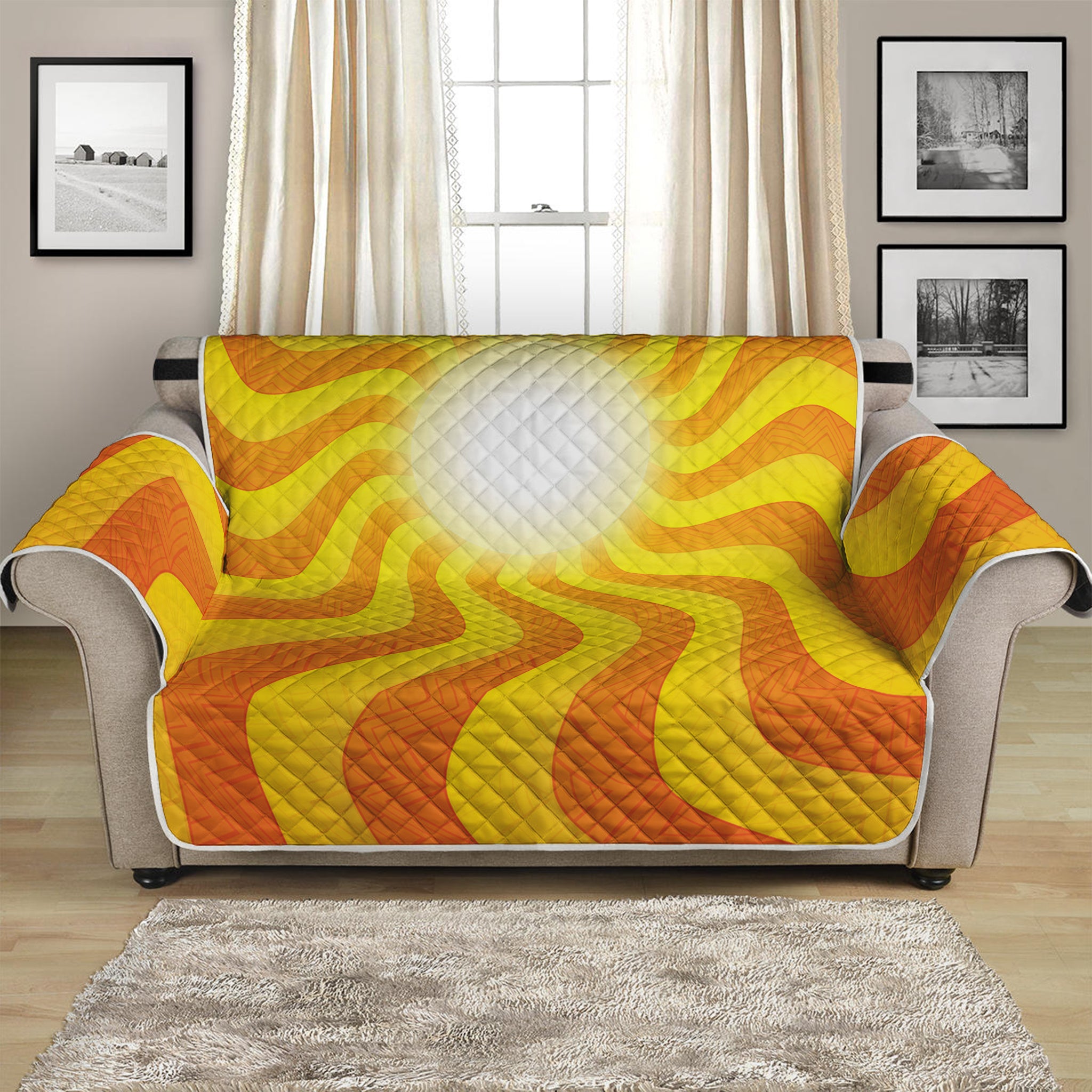 Psychedelic Burning Sun Print Loveseat Protector