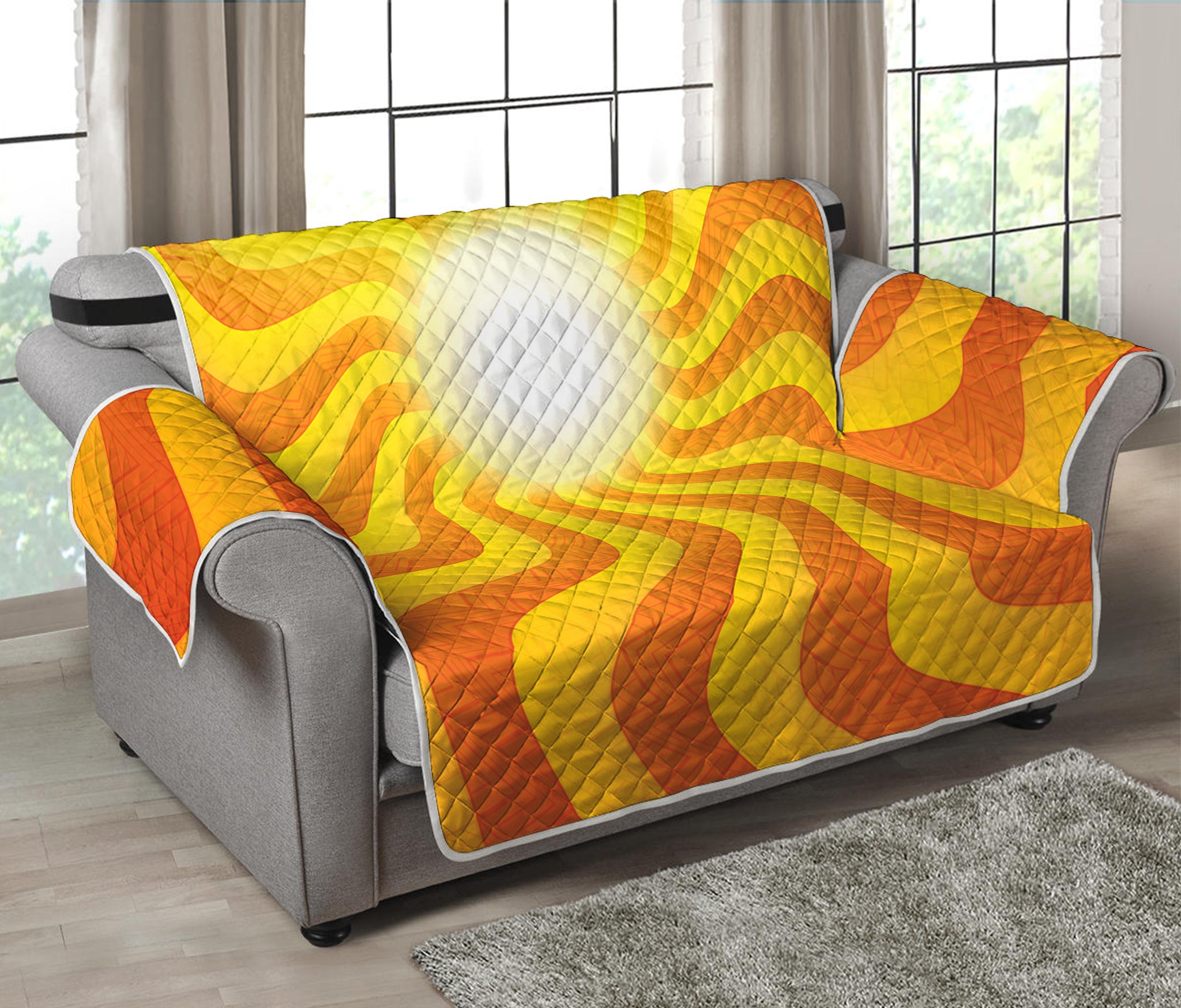 Psychedelic Burning Sun Print Loveseat Protector