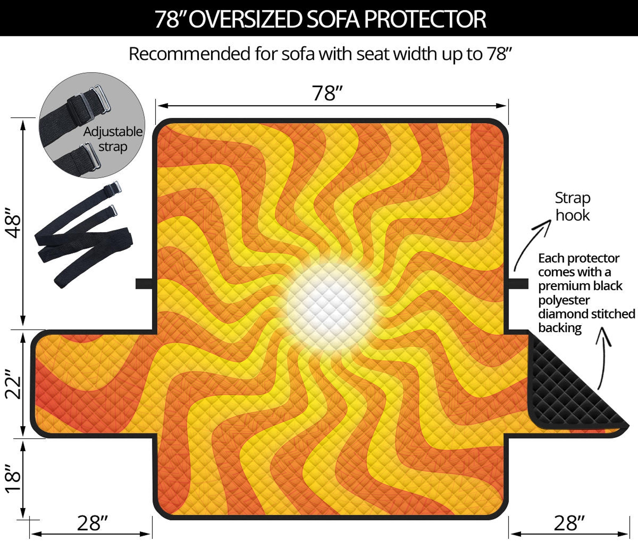 Psychedelic Burning Sun Print Oversized Sofa Protector