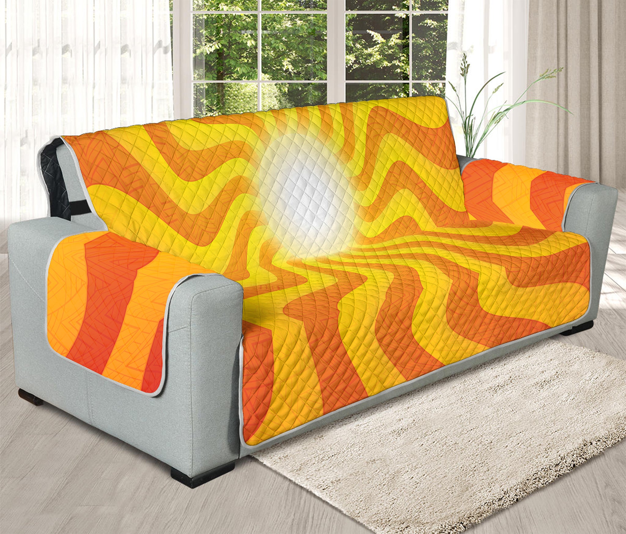 Psychedelic Burning Sun Print Oversized Sofa Protector