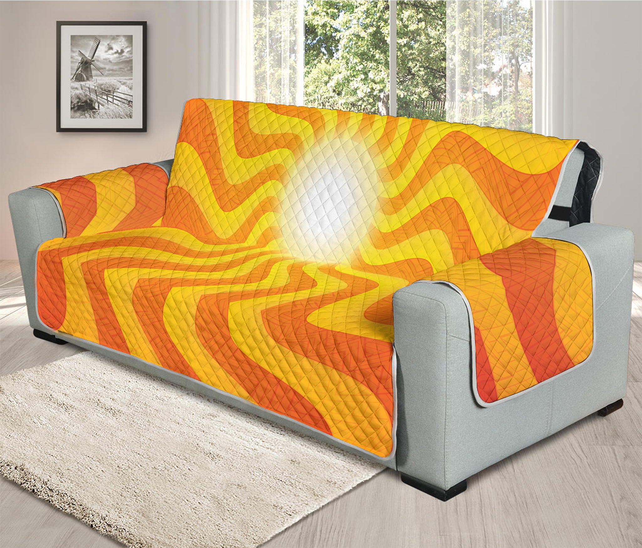 Psychedelic Burning Sun Print Oversized Sofa Protector