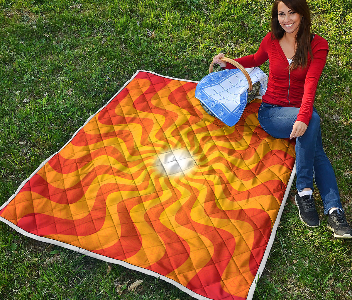 Psychedelic Burning Sun Print Quilt