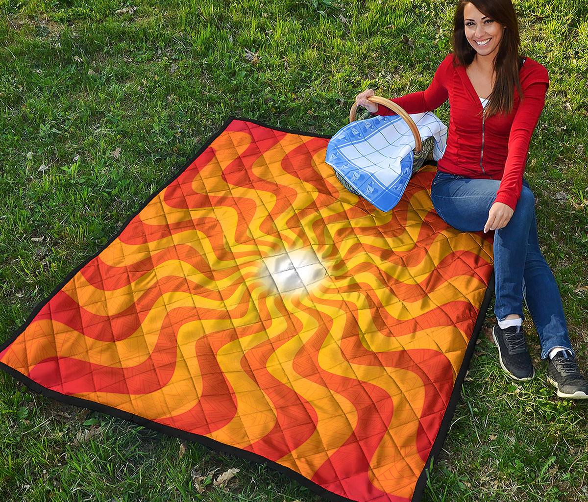 Psychedelic Burning Sun Print Quilt