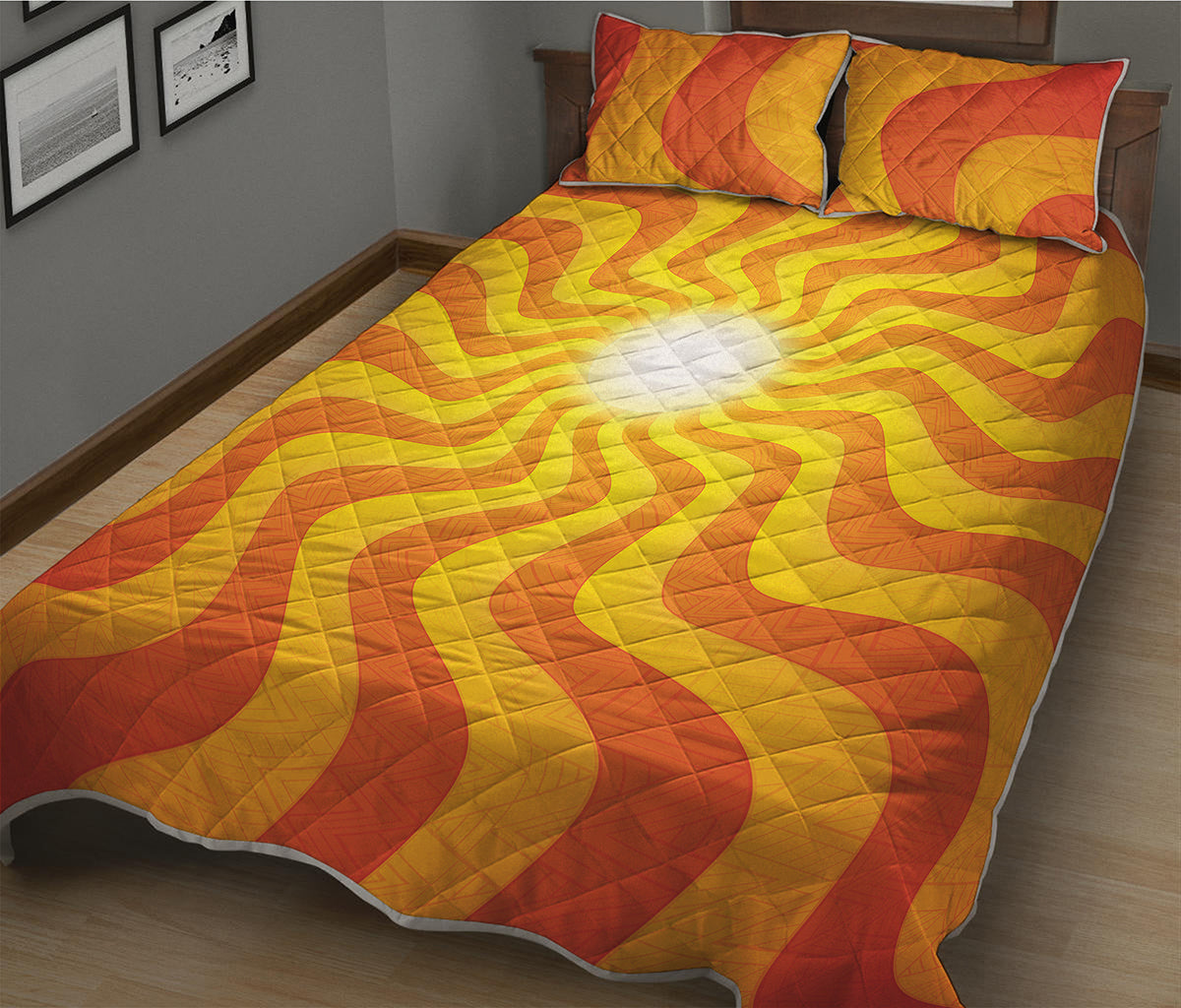 Psychedelic Burning Sun Print Quilt Bed Set