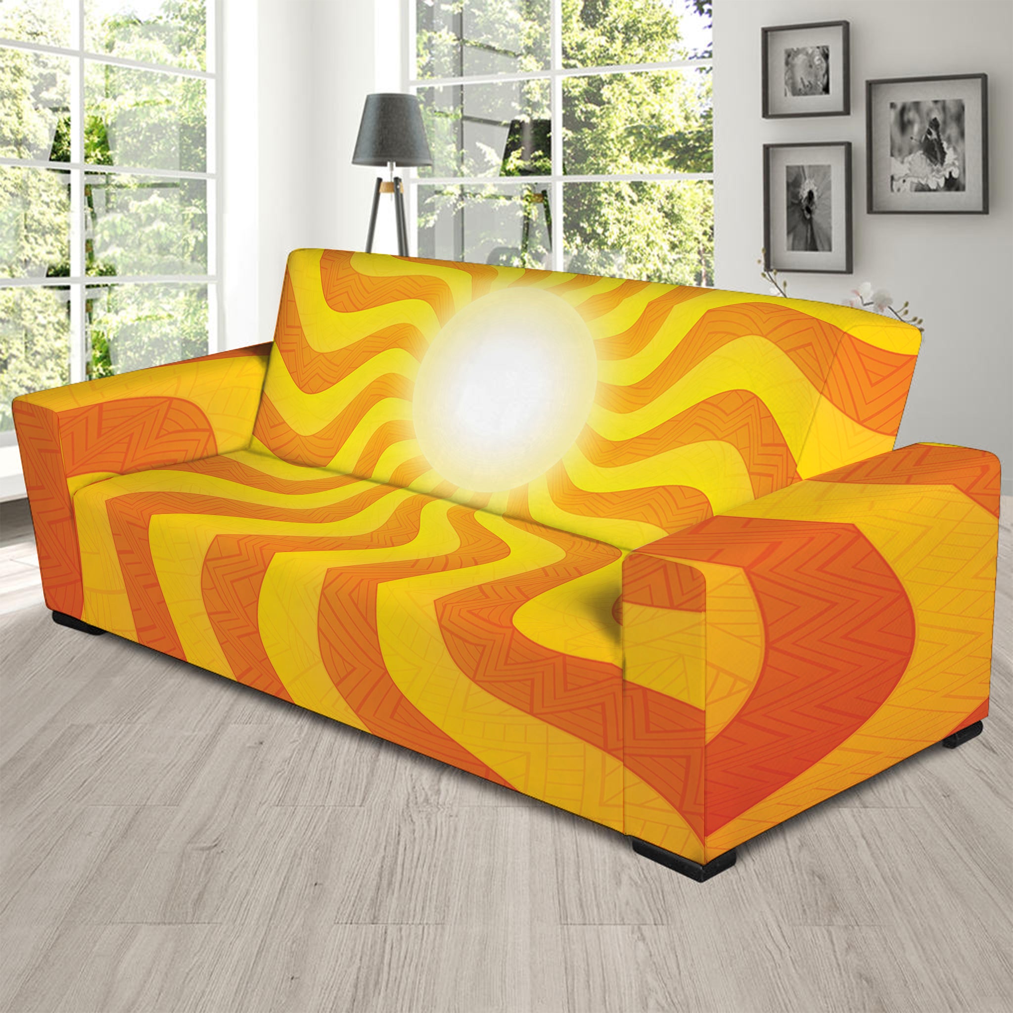 Psychedelic Burning Sun Print Sofa Slipcover