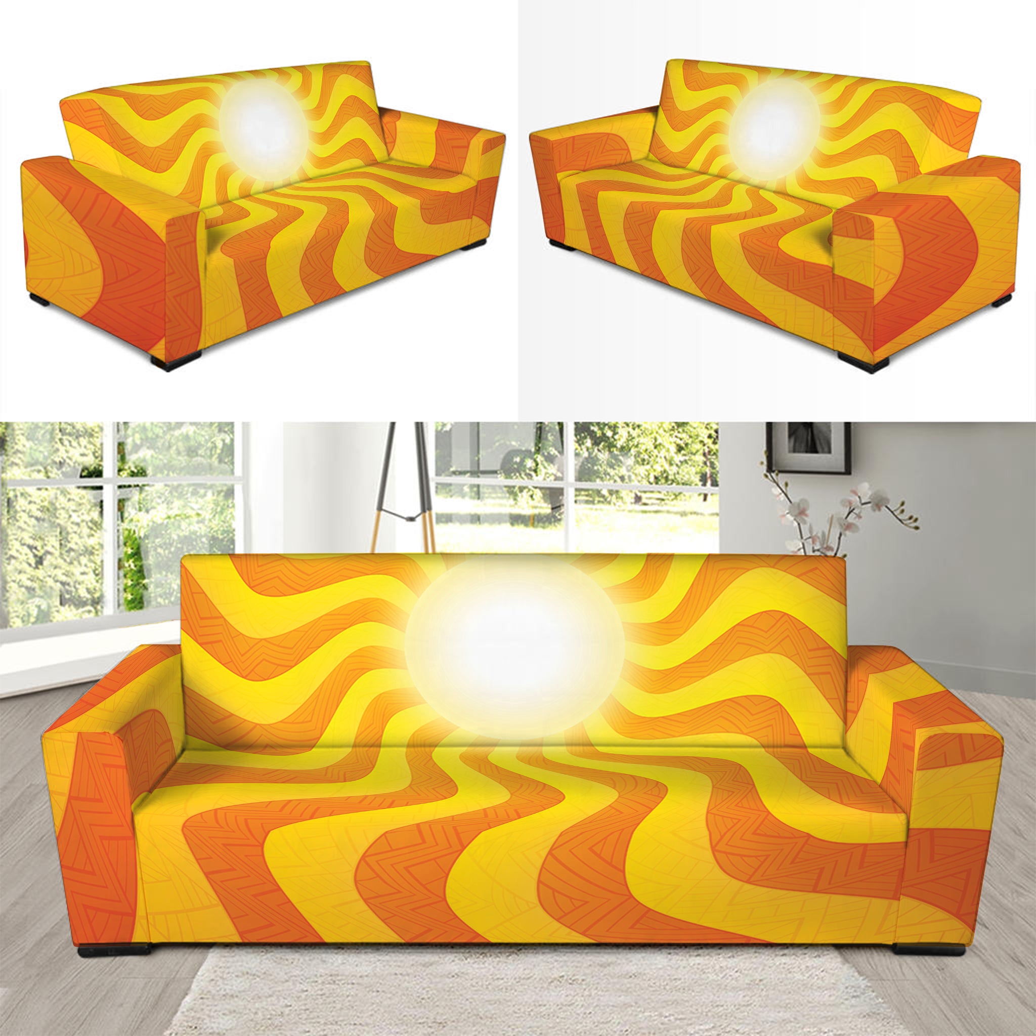 Psychedelic Burning Sun Print Sofa Slipcover