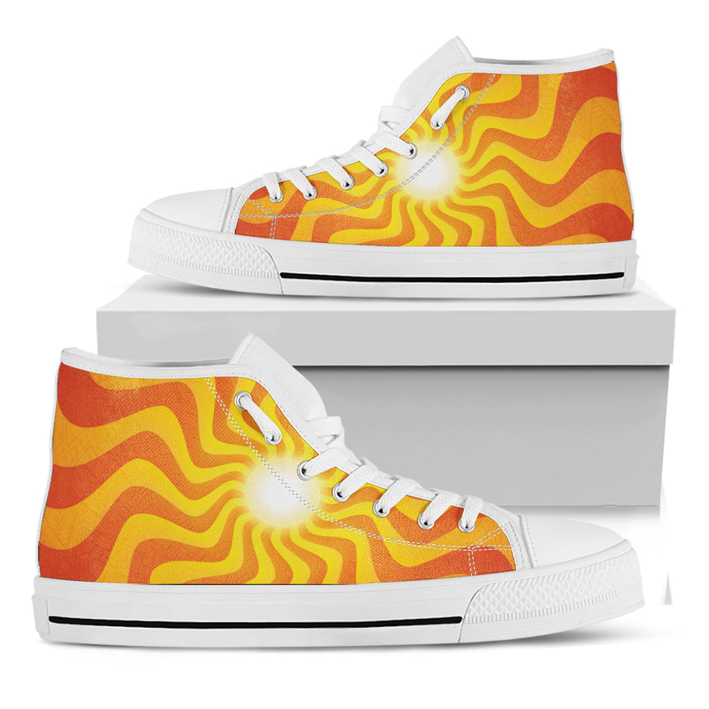 Psychedelic Burning Sun Print White High Top Shoes