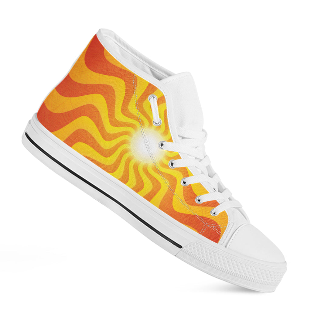 Psychedelic Burning Sun Print White High Top Shoes