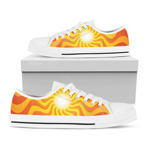 Psychedelic Burning Sun Print White Low Top Shoes