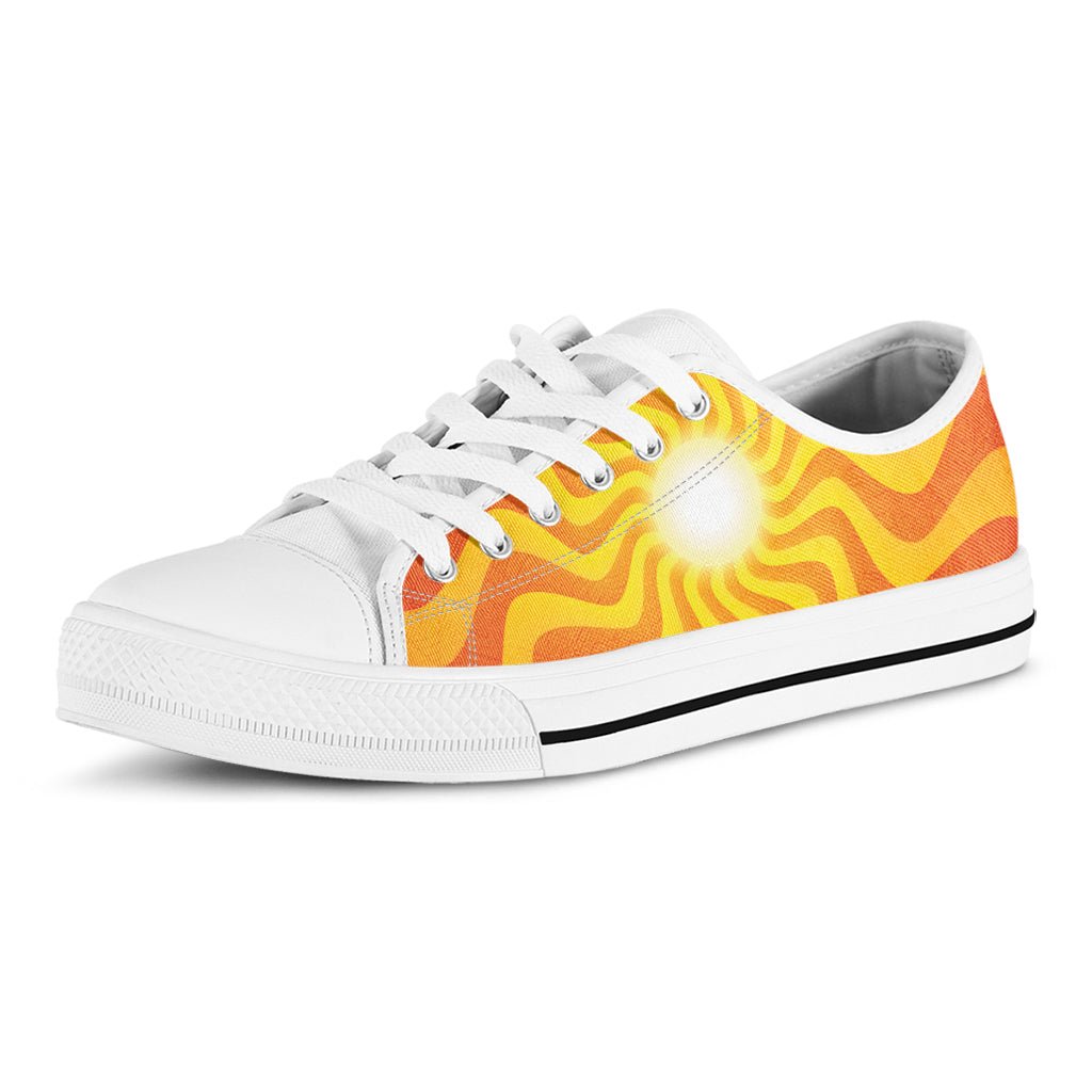 Psychedelic Burning Sun Print White Low Top Shoes