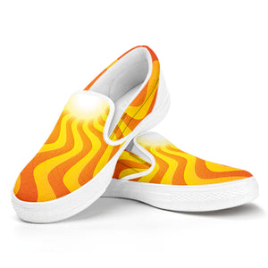 Psychedelic Burning Sun Print White Slip On Shoes