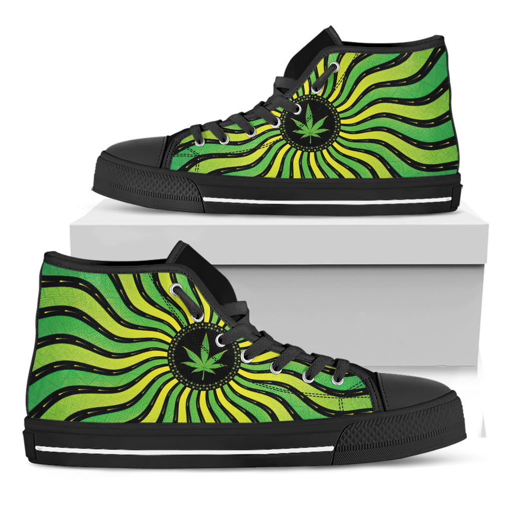 Psychedelic Cannabis Leaf Print Black High Top Shoes