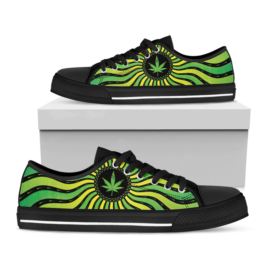 Psychedelic Cannabis Leaf Print Black Low Top Shoes