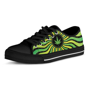 Psychedelic Cannabis Leaf Print Black Low Top Shoes