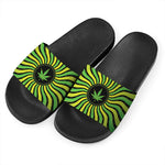 Psychedelic Cannabis Leaf Print Black Slide Sandals