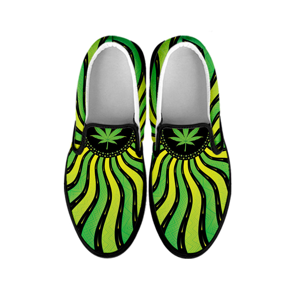 Psychedelic Cannabis Leaf Print Black Slip On Shoes