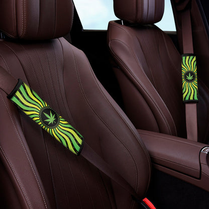 Psychedelic Cannabis Leaf Print Car Seat Belt Covers