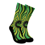 Psychedelic Cannabis Leaf Print Crew Socks