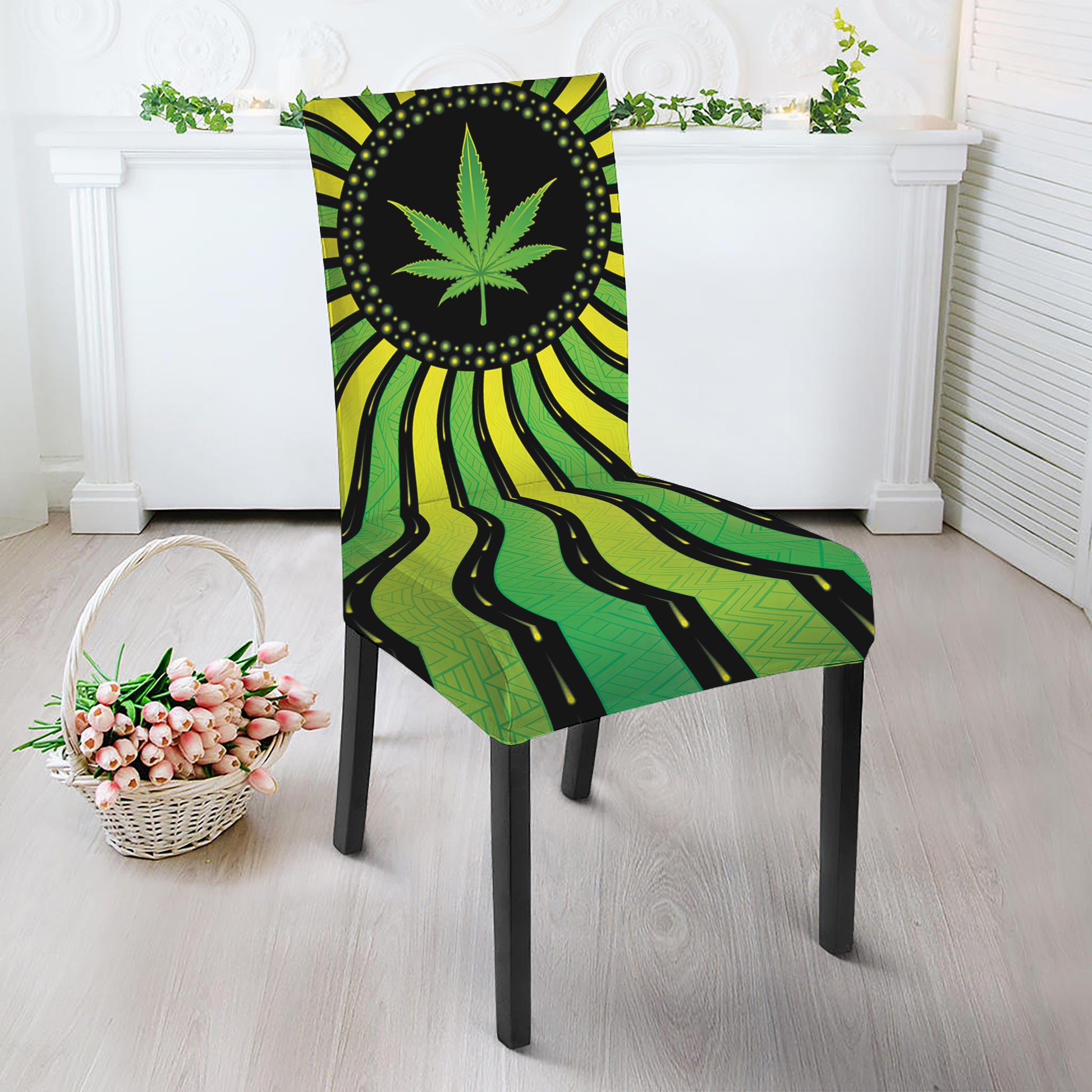 Psychedelic Cannabis Leaf Print Dining Chair Slipcover