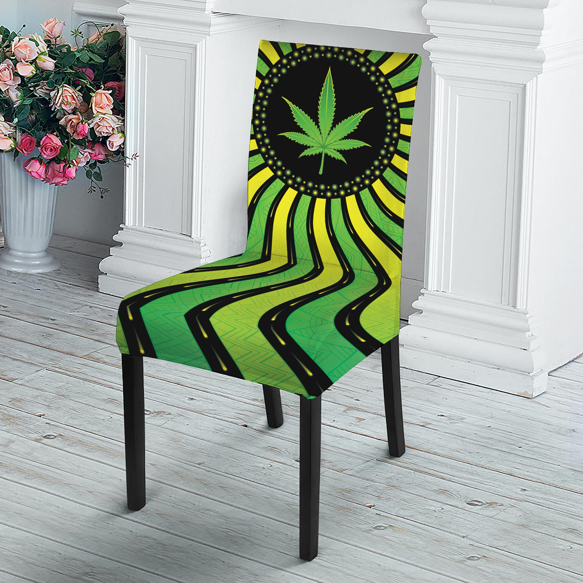 Psychedelic Cannabis Leaf Print Dining Chair Slipcover
